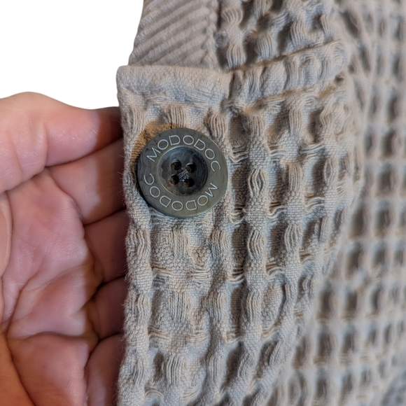 Mododoc Waffle Knit Hooded Gray Long Cardigan Duster Jacket Cinch Waist Size M - Picture 8 of 8